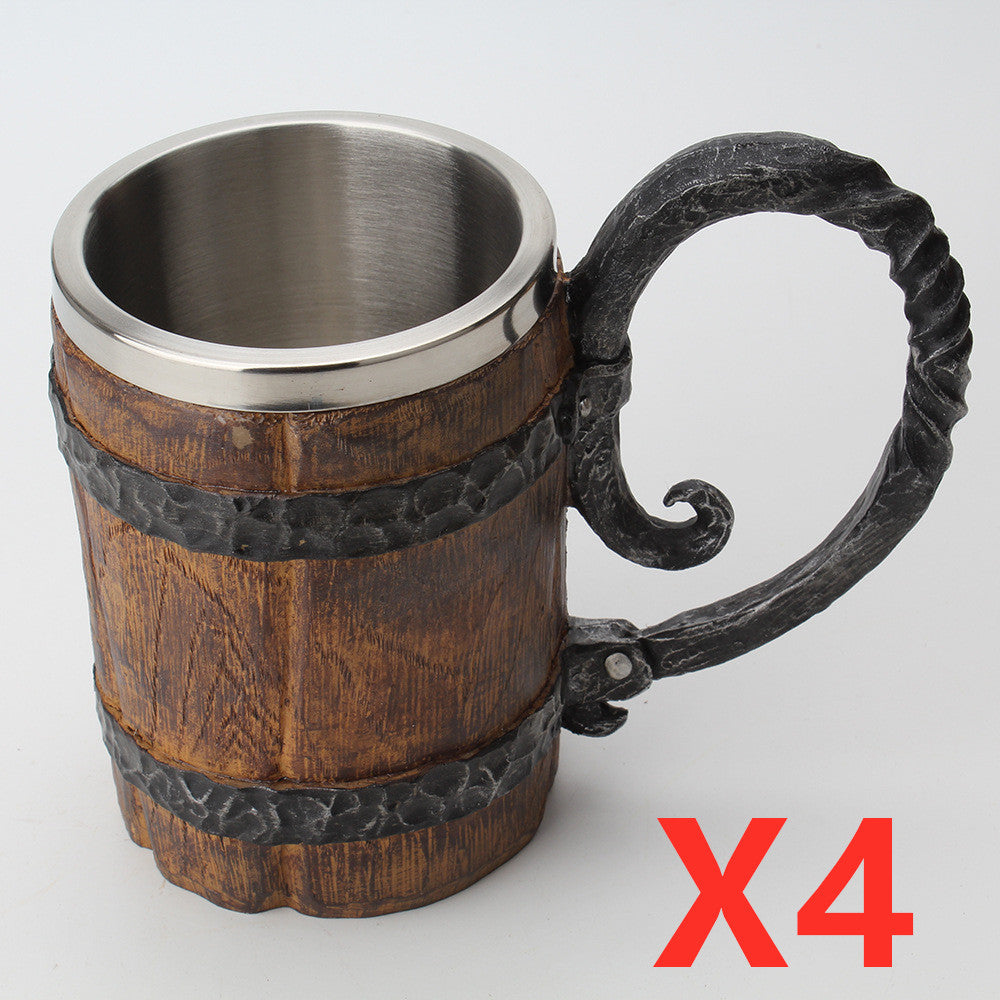 Wooden barrel Stainless Steel Resin 3D Beer Mug Goblet, Coffee Cup, Mug 600ml
