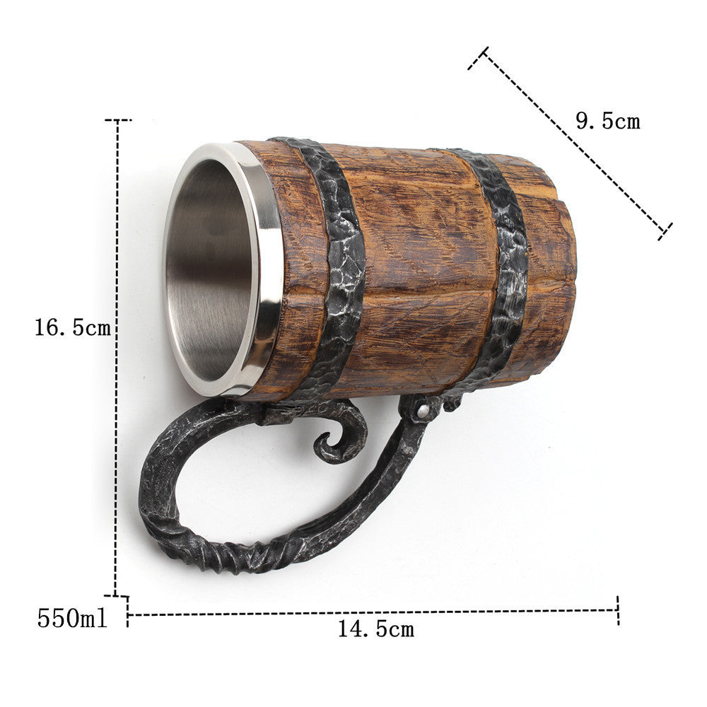 Wooden barrel Stainless Steel Resin 3D Beer Mug Goblet, Coffee Cup, Mug 600ml