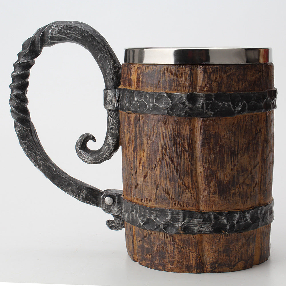 Wooden barrel Stainless Steel Resin 3D Beer Mug Goblet, Coffee Cup, Mug 600ml
