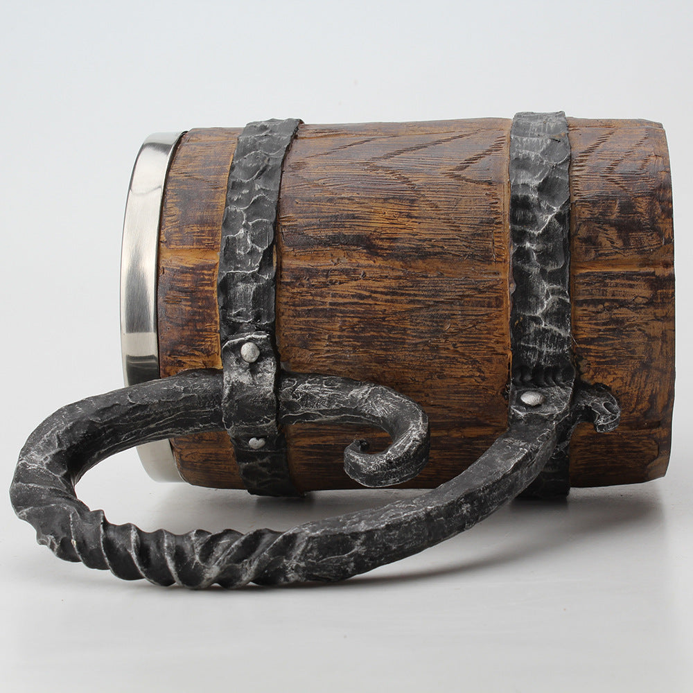 Wooden barrel Stainless Steel Resin 3D Beer Mug Goblet, Coffee Cup, Mug 600ml