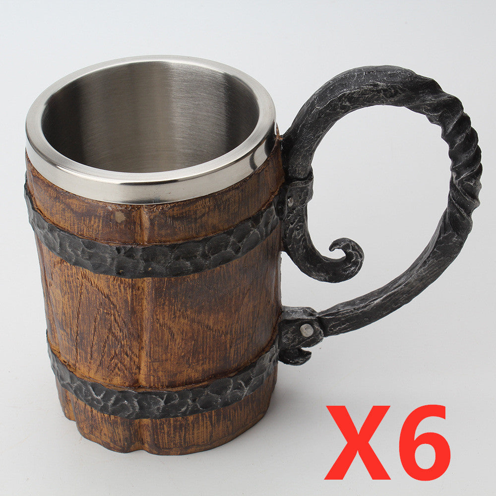 Wooden barrel Stainless Steel Resin 3D Beer Mug Goblet, Coffee Cup, Mug 600ml