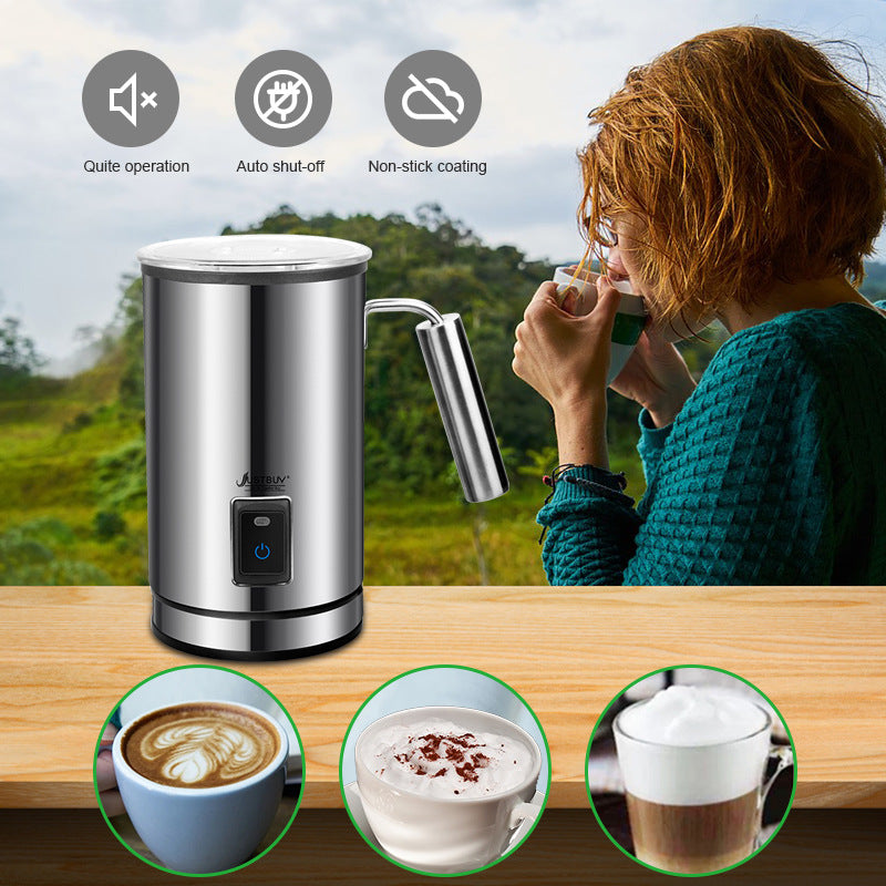 Electric Milk Frother Soft Foam Warmer for Coffee Essperso Cappuccino Milk  Steamer 3 Function Creamer Milk Heater (Silver EU)