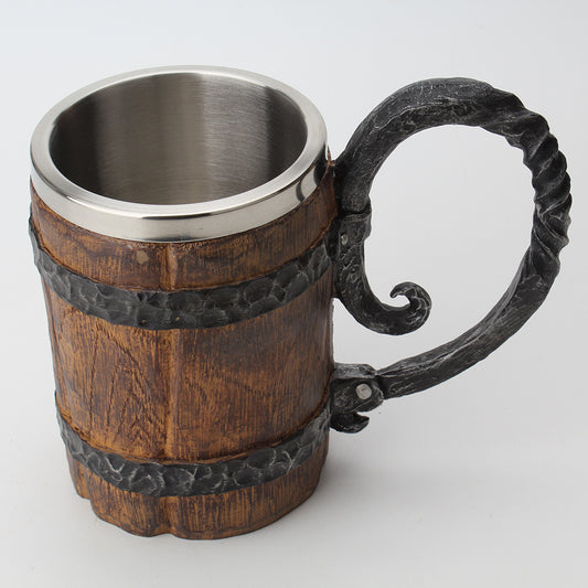Wooden barrel Stainless Steel Resin 3D Beer Mug Goblet, Coffee Cup,  Mug 600ml