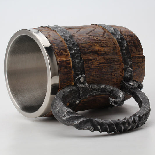 Wooden barrel Stainless Steel Resin 3D Beer Mug Goblet, Coffee Cup,  Mug 600ml