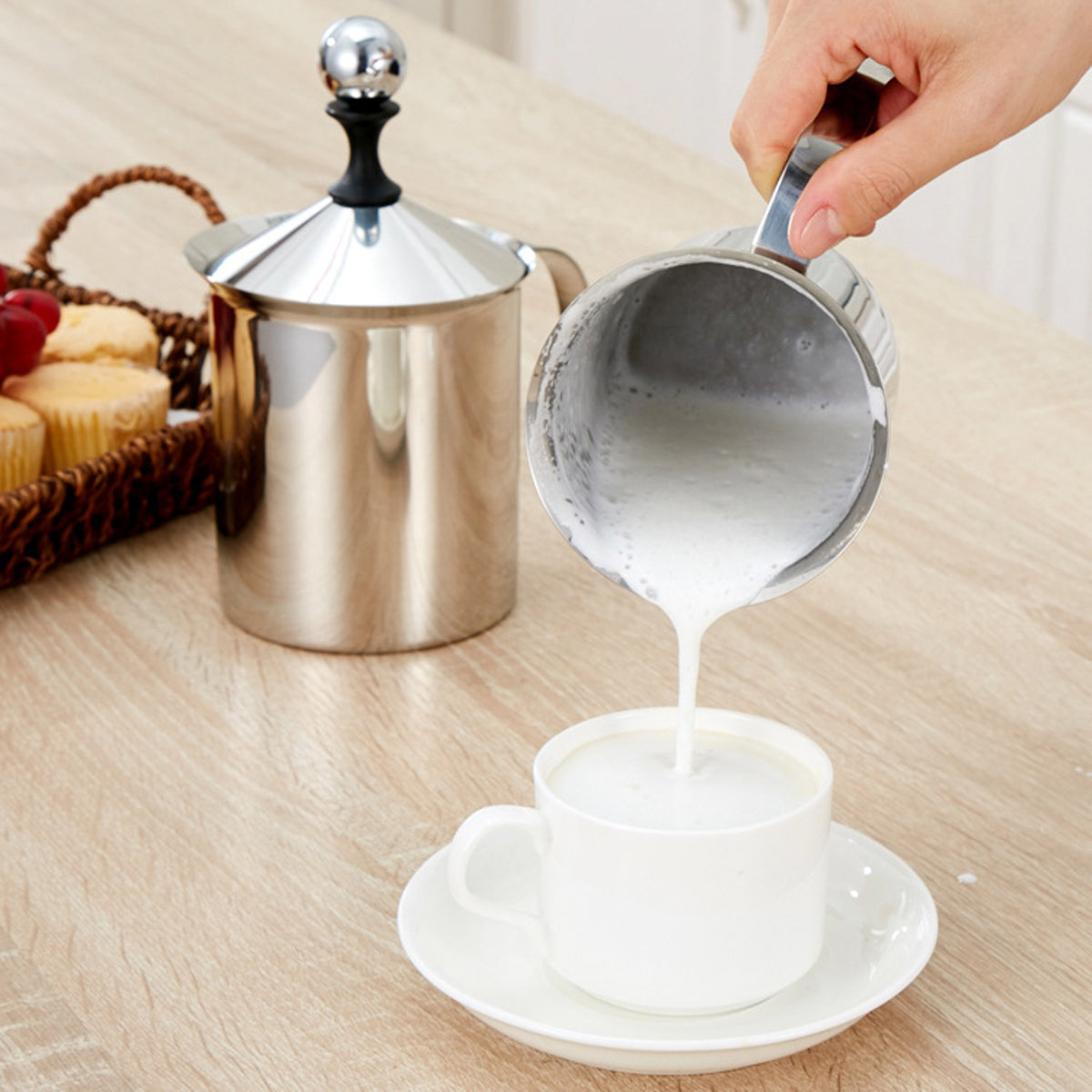 Manual Handheld Milk Frother Foamer Mixer Stainless Steel Coffee